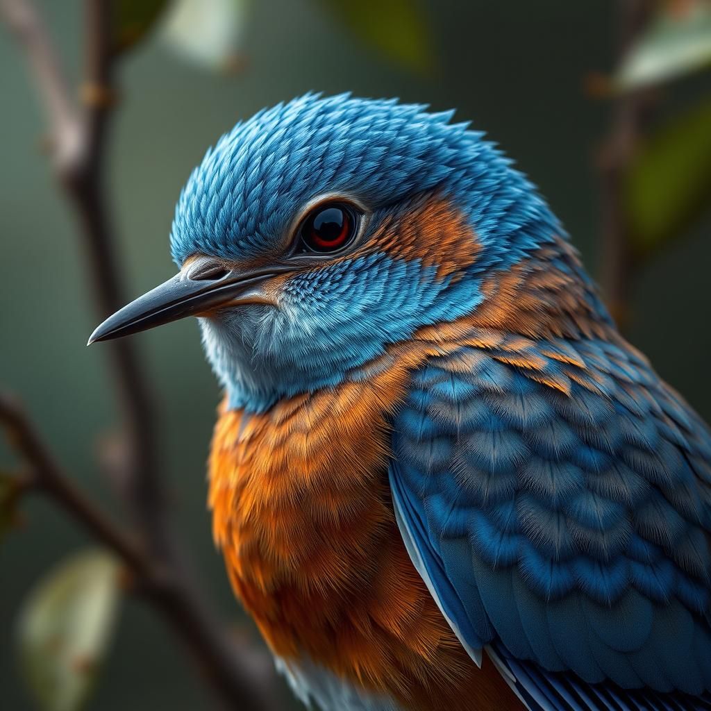 Art Nouveau Bluebird Portrait in Vibrant Colors