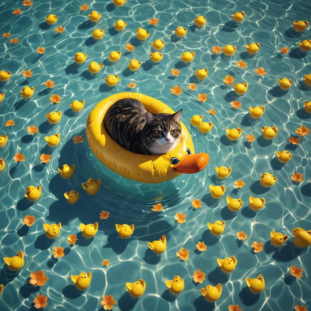 Cat in Duck Float: Detailed Matte Painting