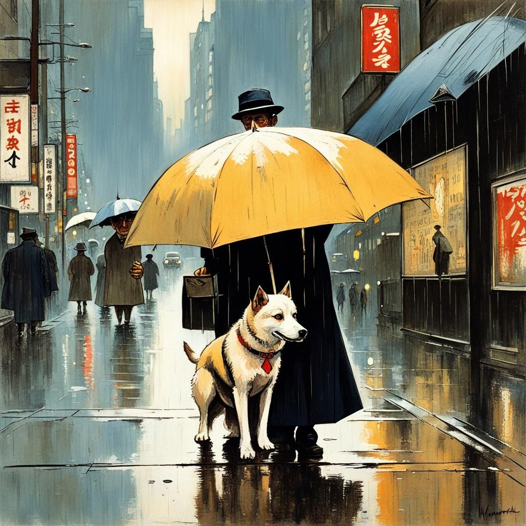 Hachiko's Gratitude: Tokyo Street Scene, Rockwell Style