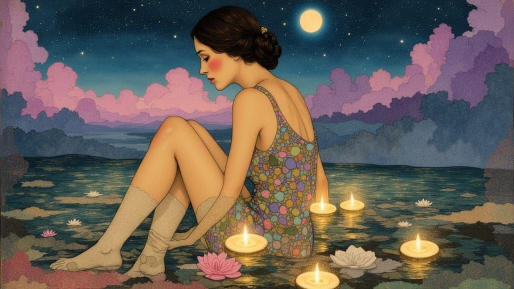 Woman bathing in ethereal moonlight 🌝