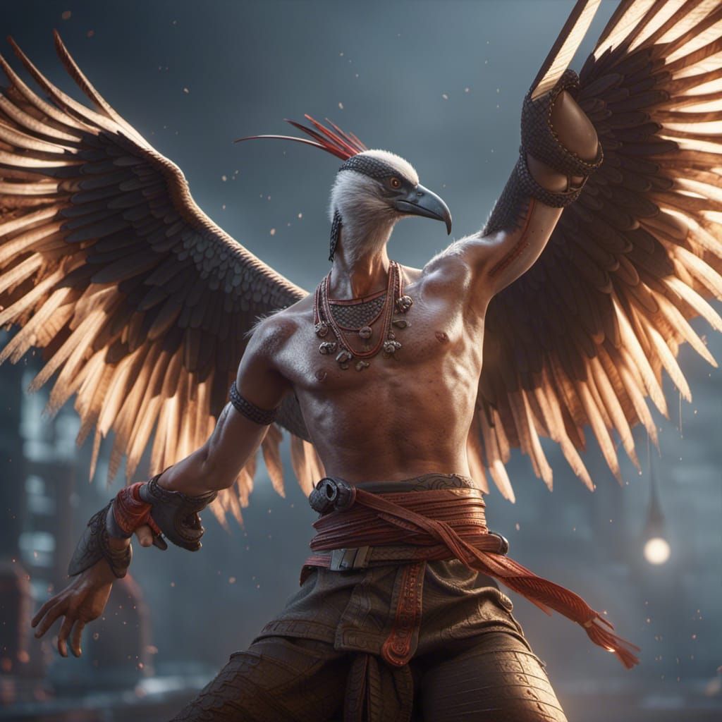 Aarakocra Monk Martial Artist in 3D Cinematic Style