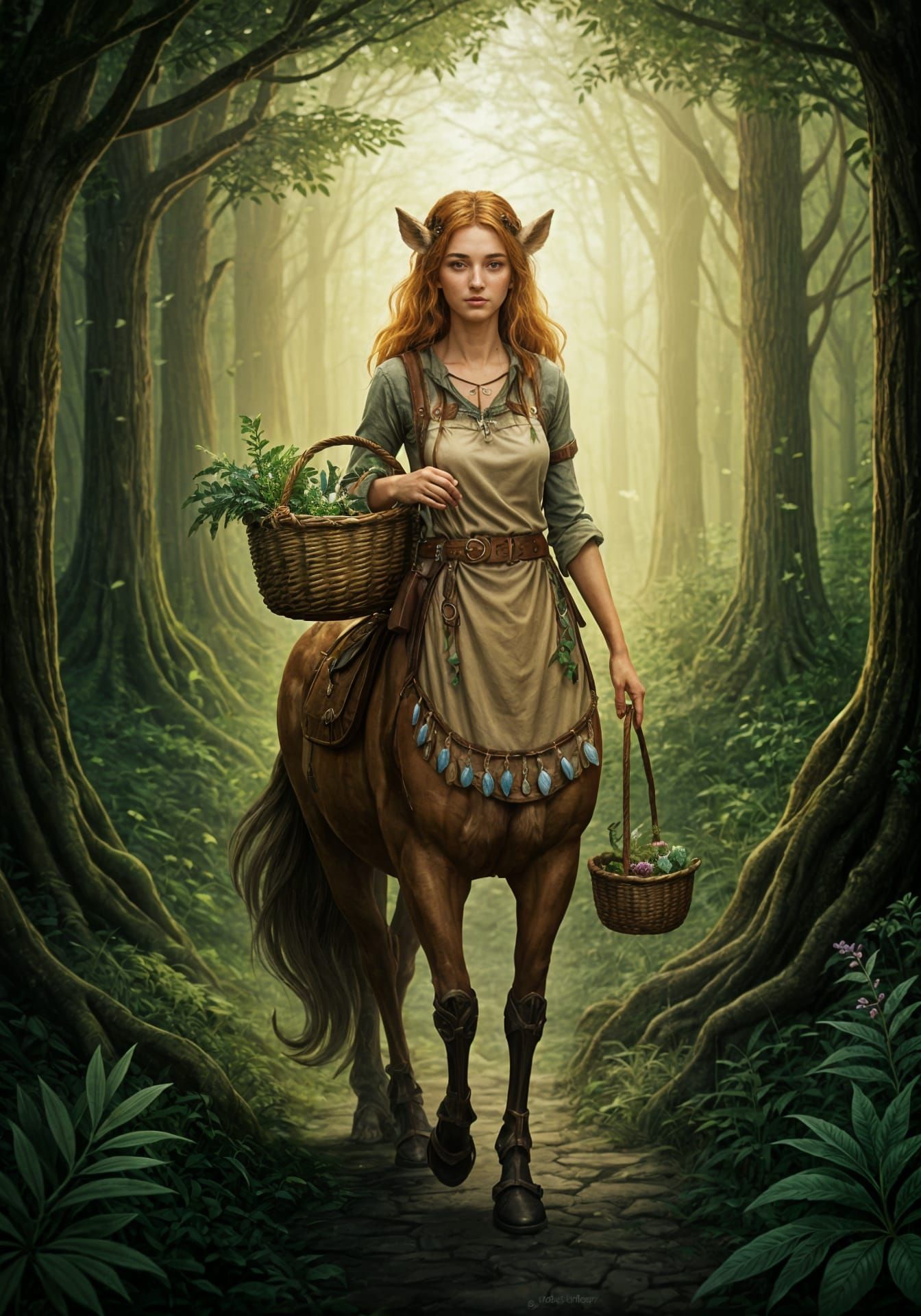 Fantasy Centaur Herbalist in Ancient Forest