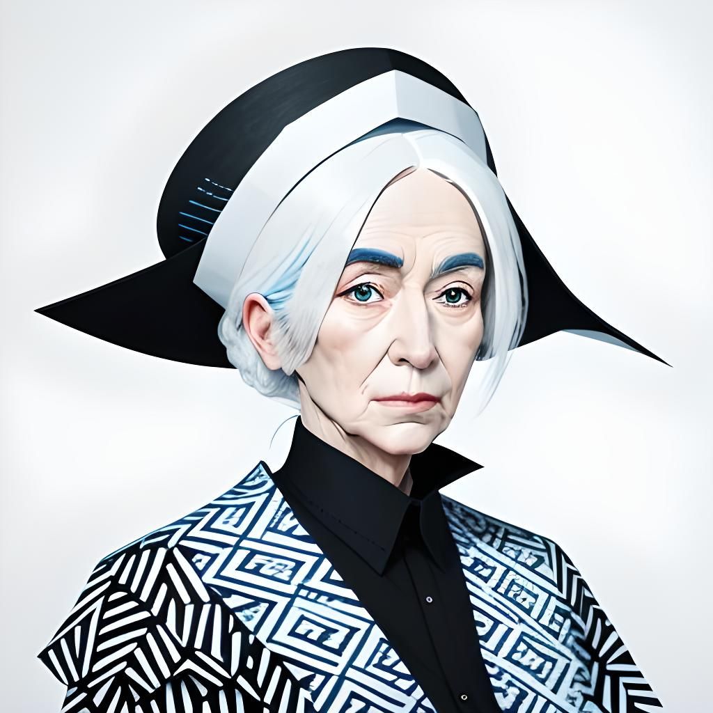 Abstract Pen and Ink Drawing of Woman in Hat