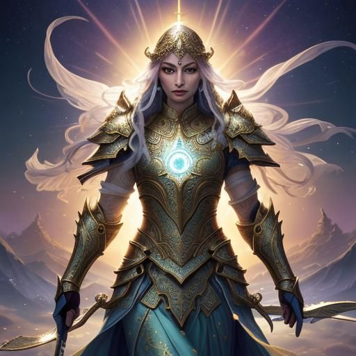 Warrior and Shimmering Armor in Radiant Light