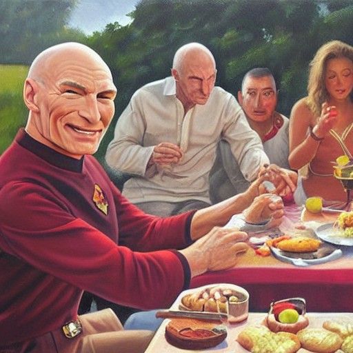 Captain Picard at a Barbeque as Oil Painting