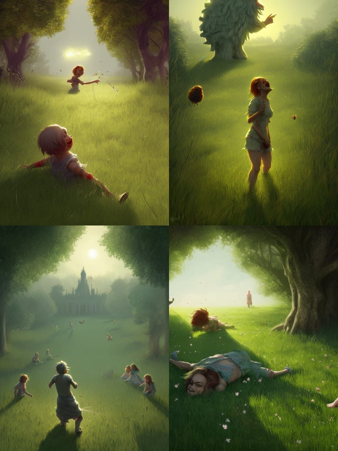 Lush Grassy Field with Daisies in Analogous Colors