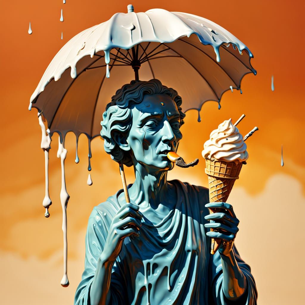 Melting Statue with Ice Cream, Salvador Dali Style