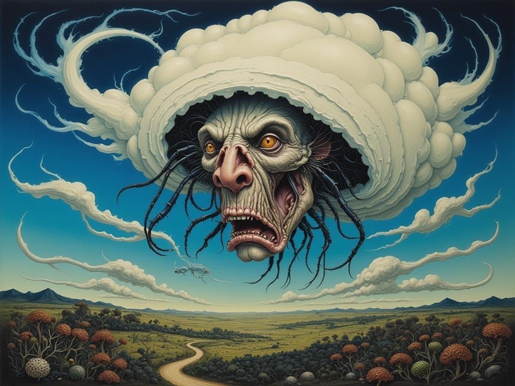 Scowling Face Yelling From Stormy Sky