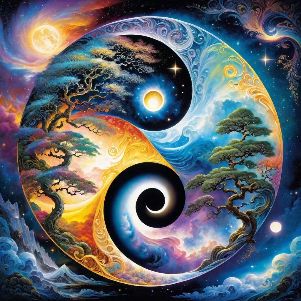 Yin Yang of Day and Night in Serene Colors
