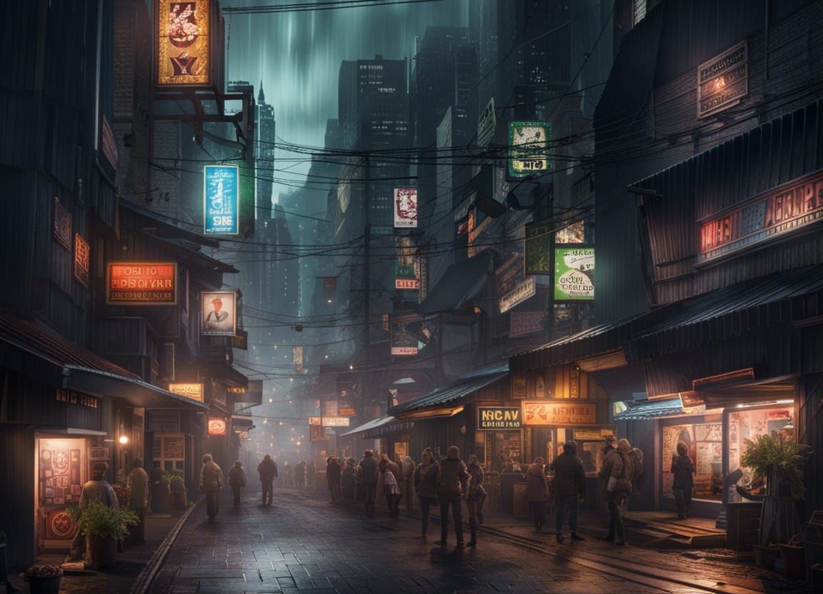 Cyberpunk Mega City in the Style of Blade Runner