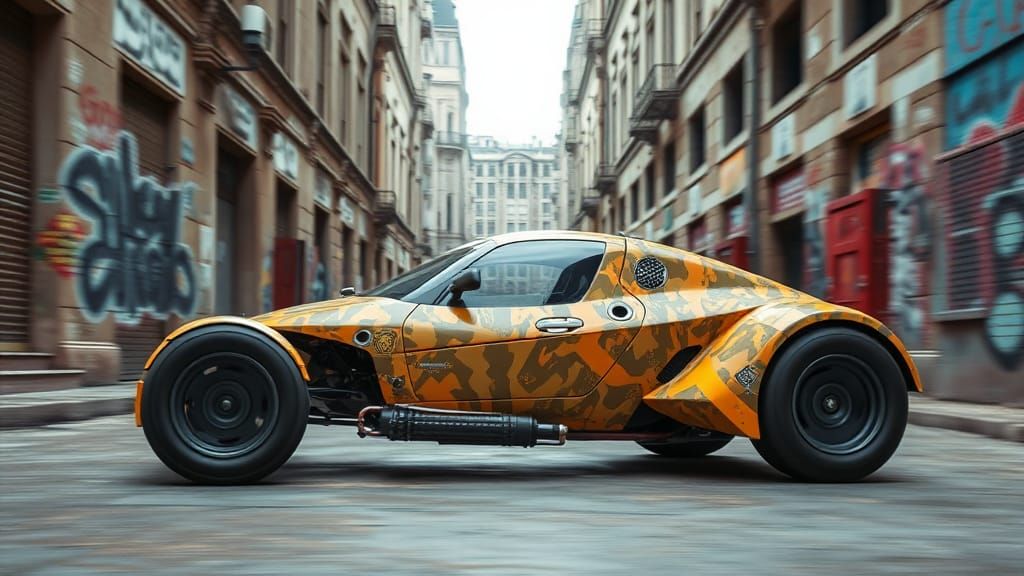 Cyberpunk Lunar Rover in Graffiti-Covered City