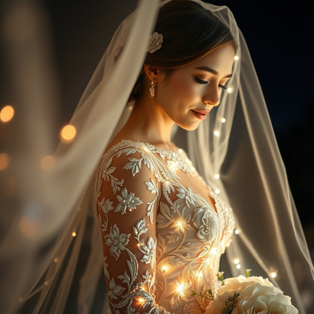 Floral Embroidered Bride with LED Veil, Fashion Photography