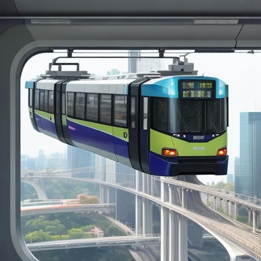 Futuristic Tram Suspended from Monorail
