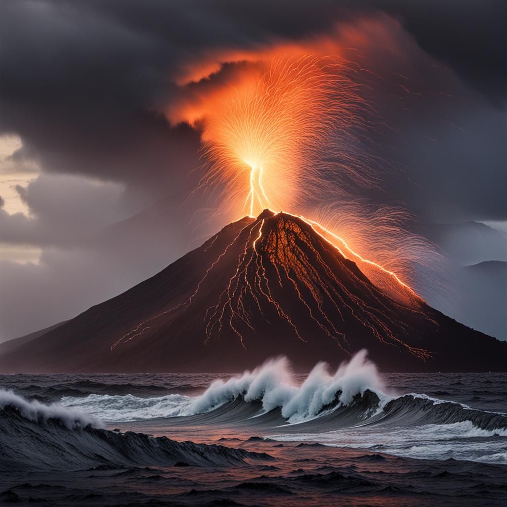 Heard Island Volcano in Stormy Dawn Light