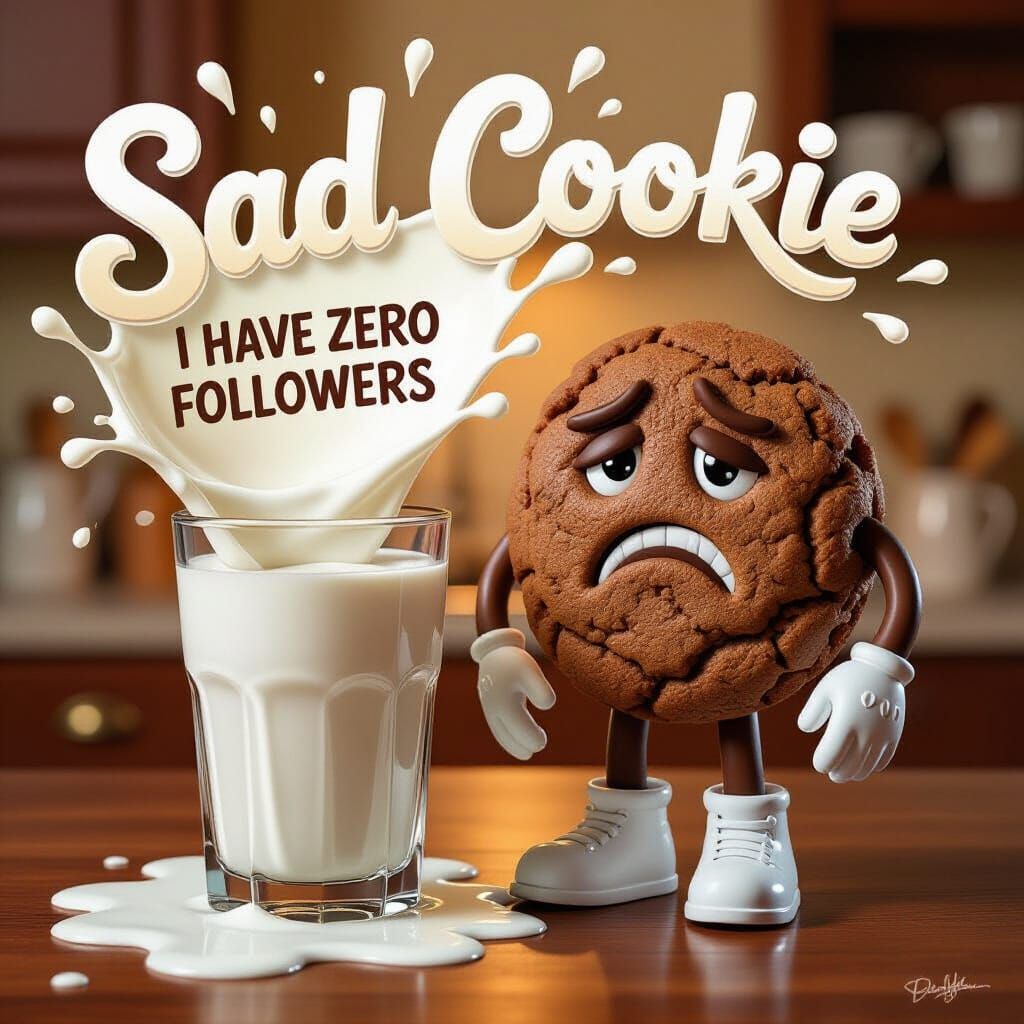 Sad Cookie with Milk Splash Message, Comic Art