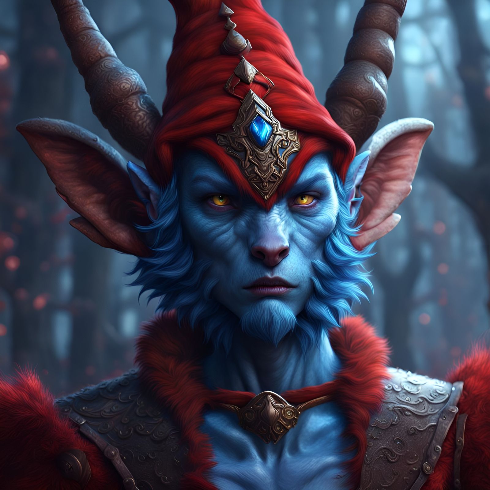 Red Horned Blue Elf Fantasy Concept Art