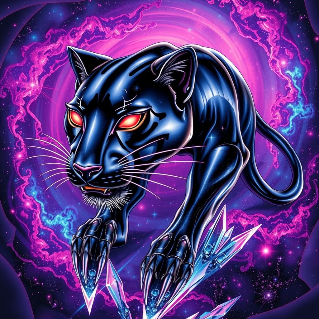 Psychedelic Cosmic Universe with Cybernetic Panther