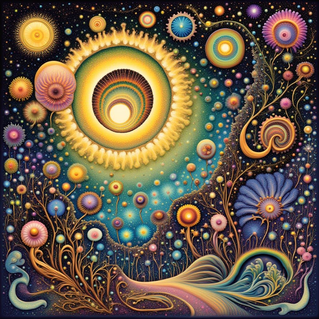 Surreal Sky of Flowers and Soundwaves