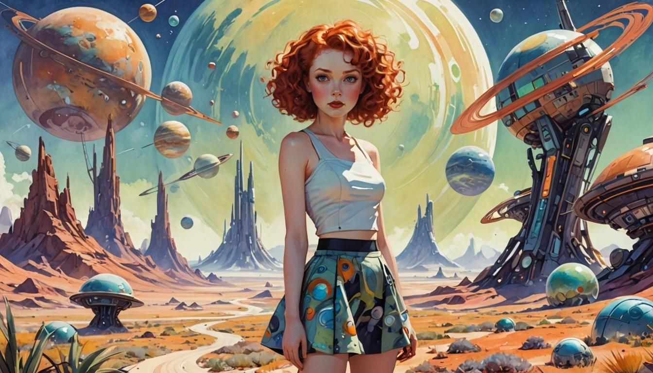 Retro Future Pinup Girl on Alien Planet