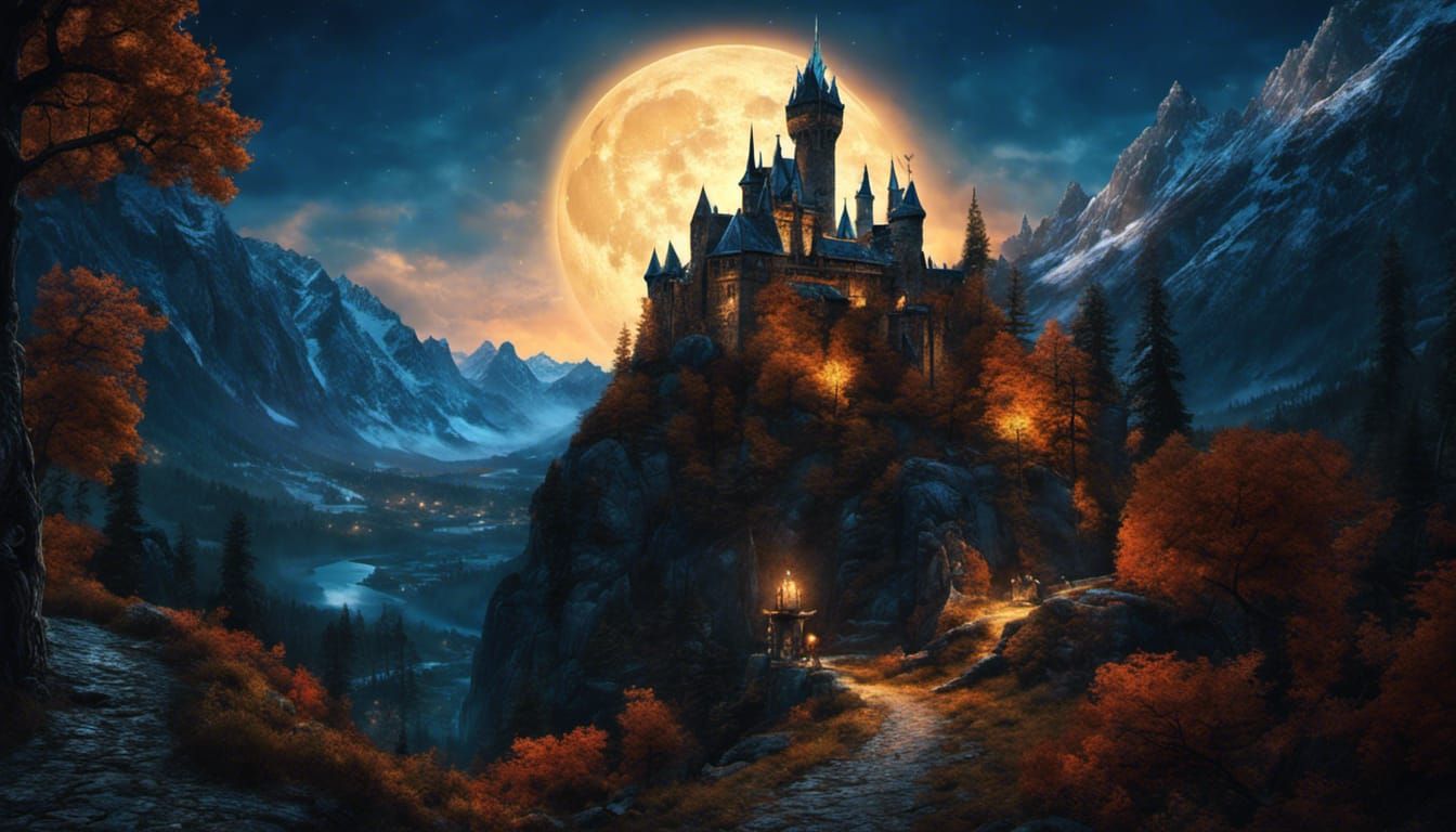 Ethereal Wizard's Castle in Fantasy Landscape