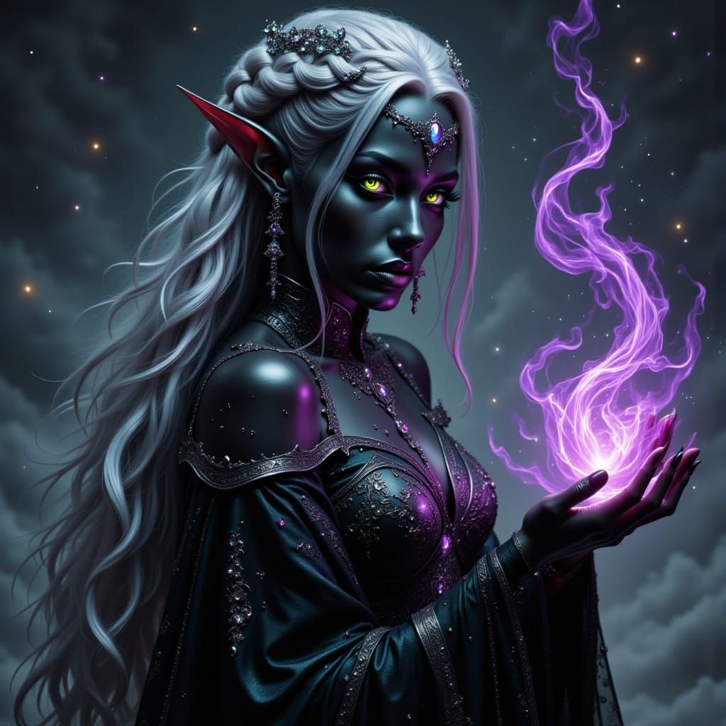 Drow Sorceress Casting Cosmic Magic