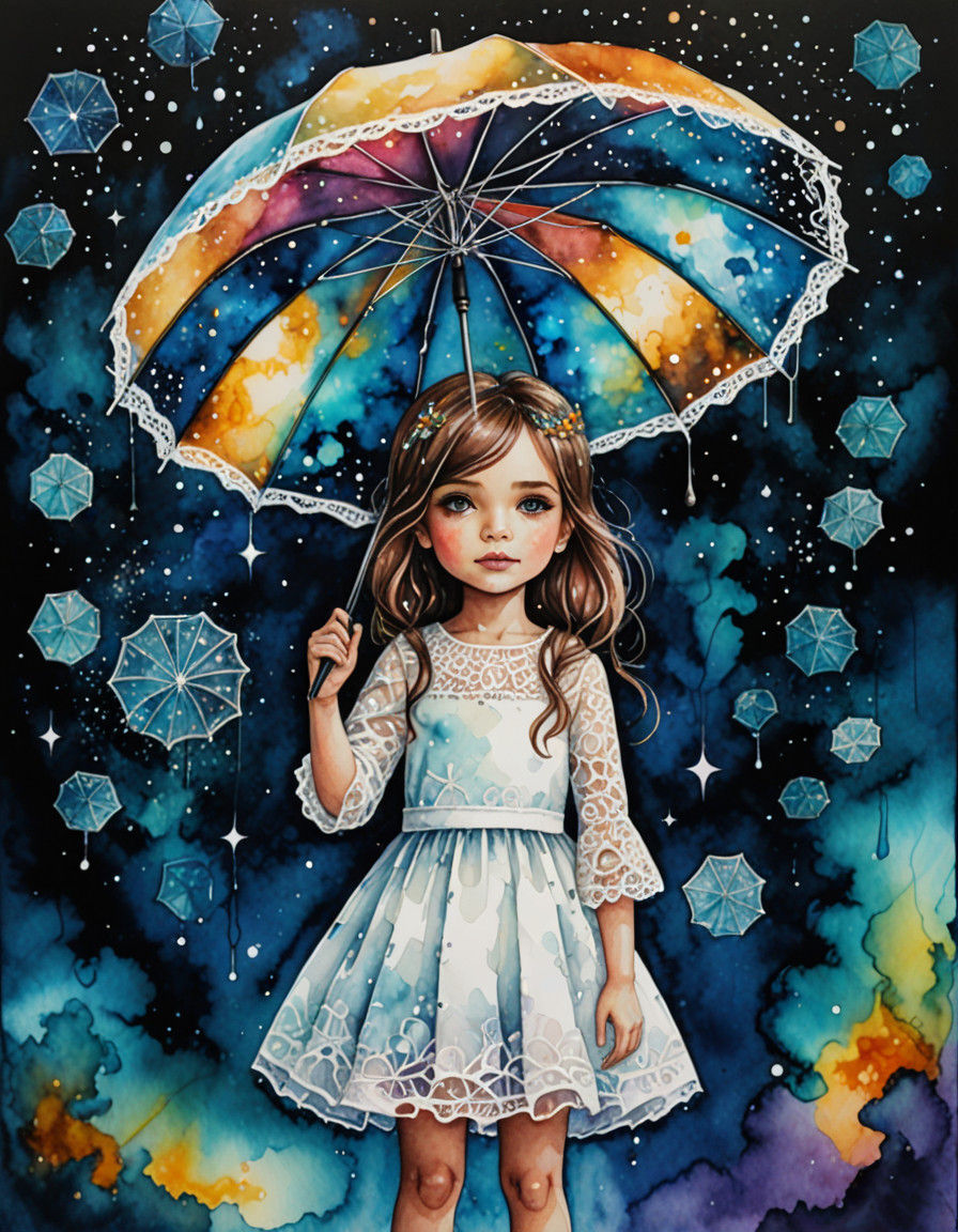 Goddess of the Cosmos in Lavish Lace and Cosmic Skies