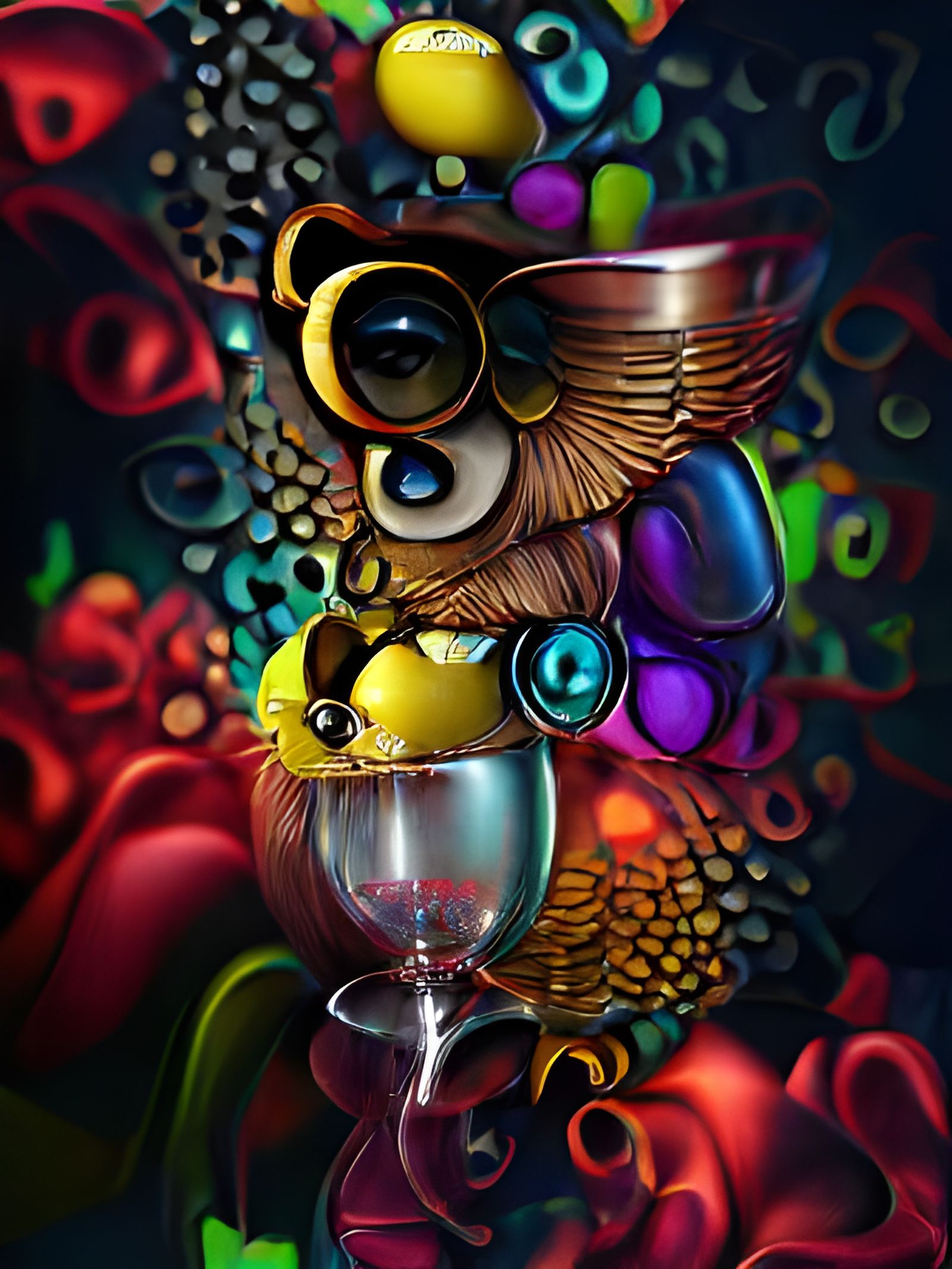 Wine Glass Owl in Steampunk Digital Art