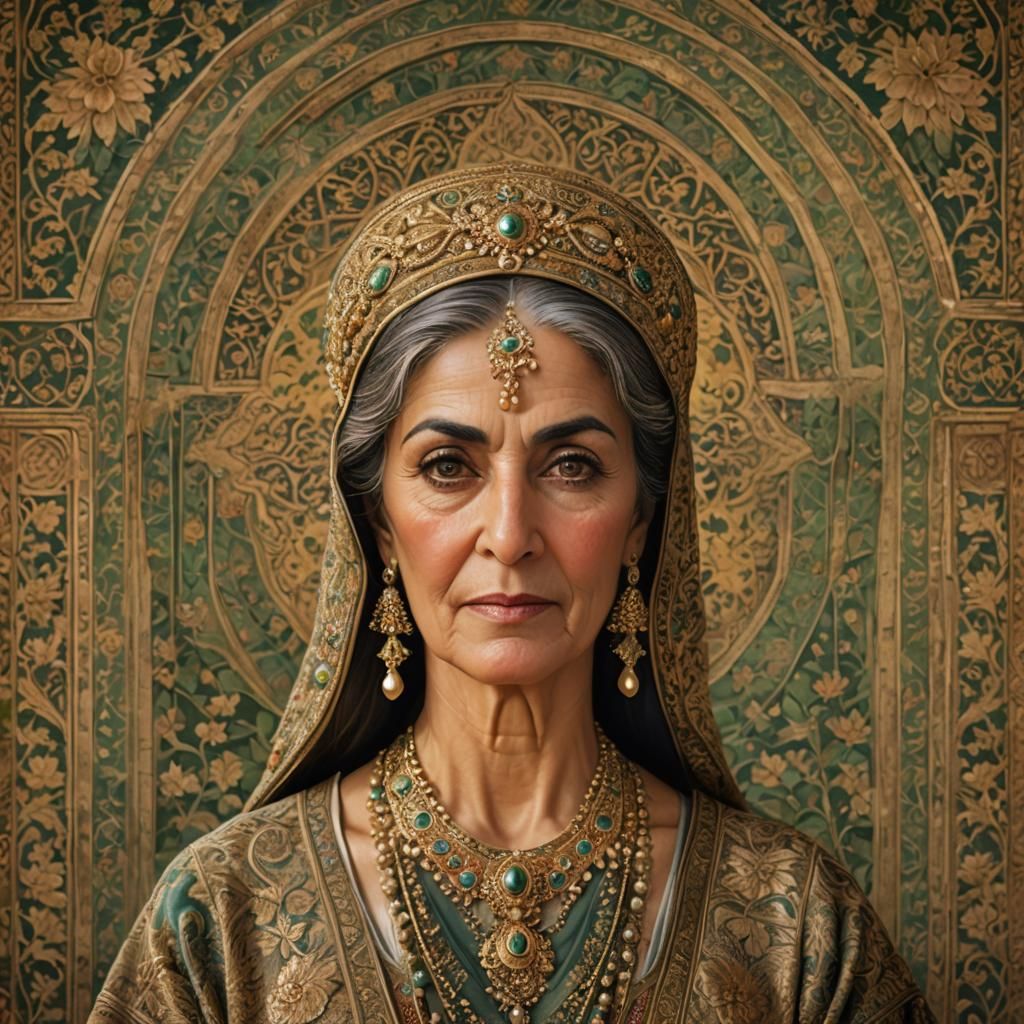 Ancient Persian Portrait of Princess Amytis in Miniature Sty...