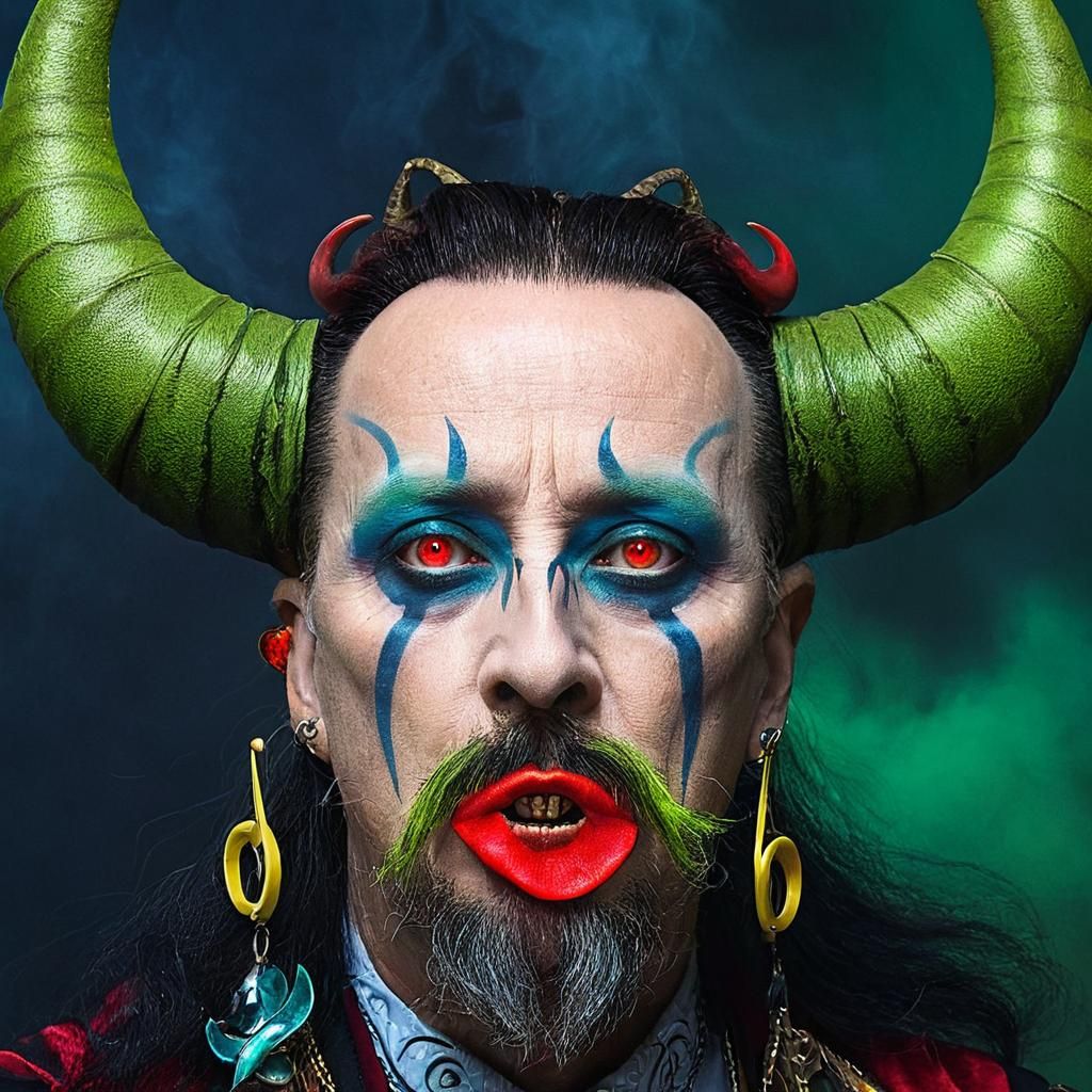 Surreal Emerald Figure with Horns in Dreamlike Style