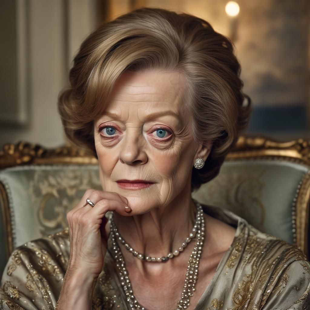 Elegant Portrait of Maggie Smith in Hollywood Glamour Style