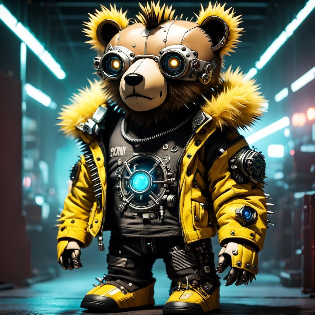 Cybernetic Teddy Bear in Cyberpunk Style