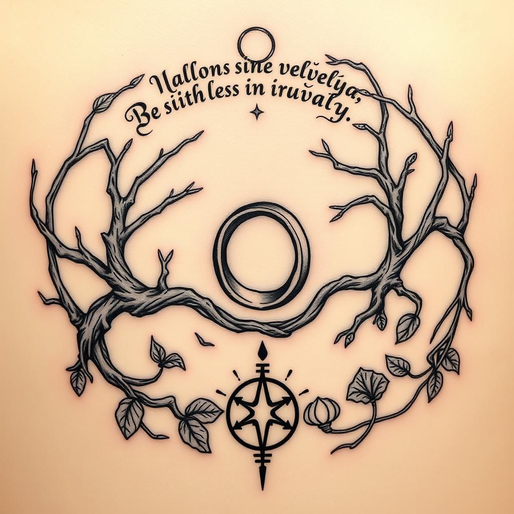 Elvish Tattoo Design with Tengwar Script and Ring