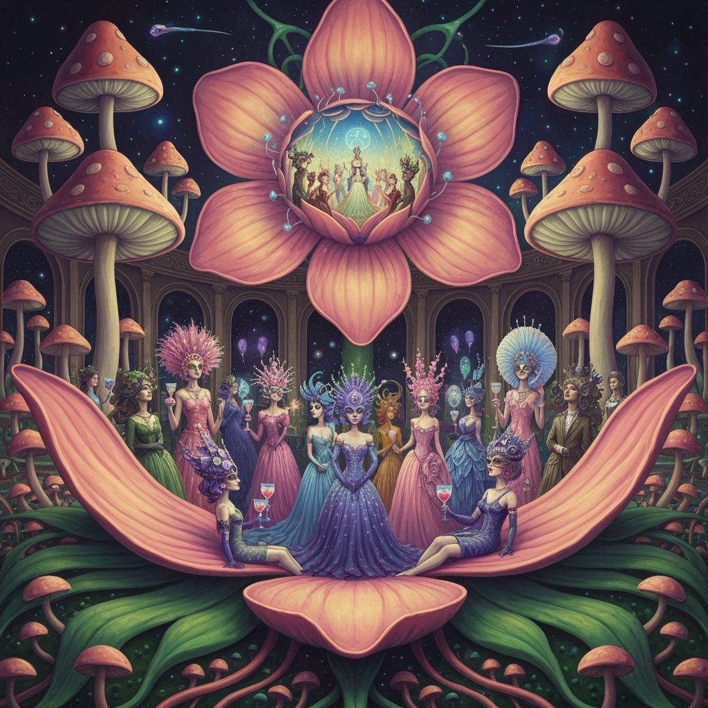 Celestial Masquerade Ball in Sentient Flower, Surreal Art