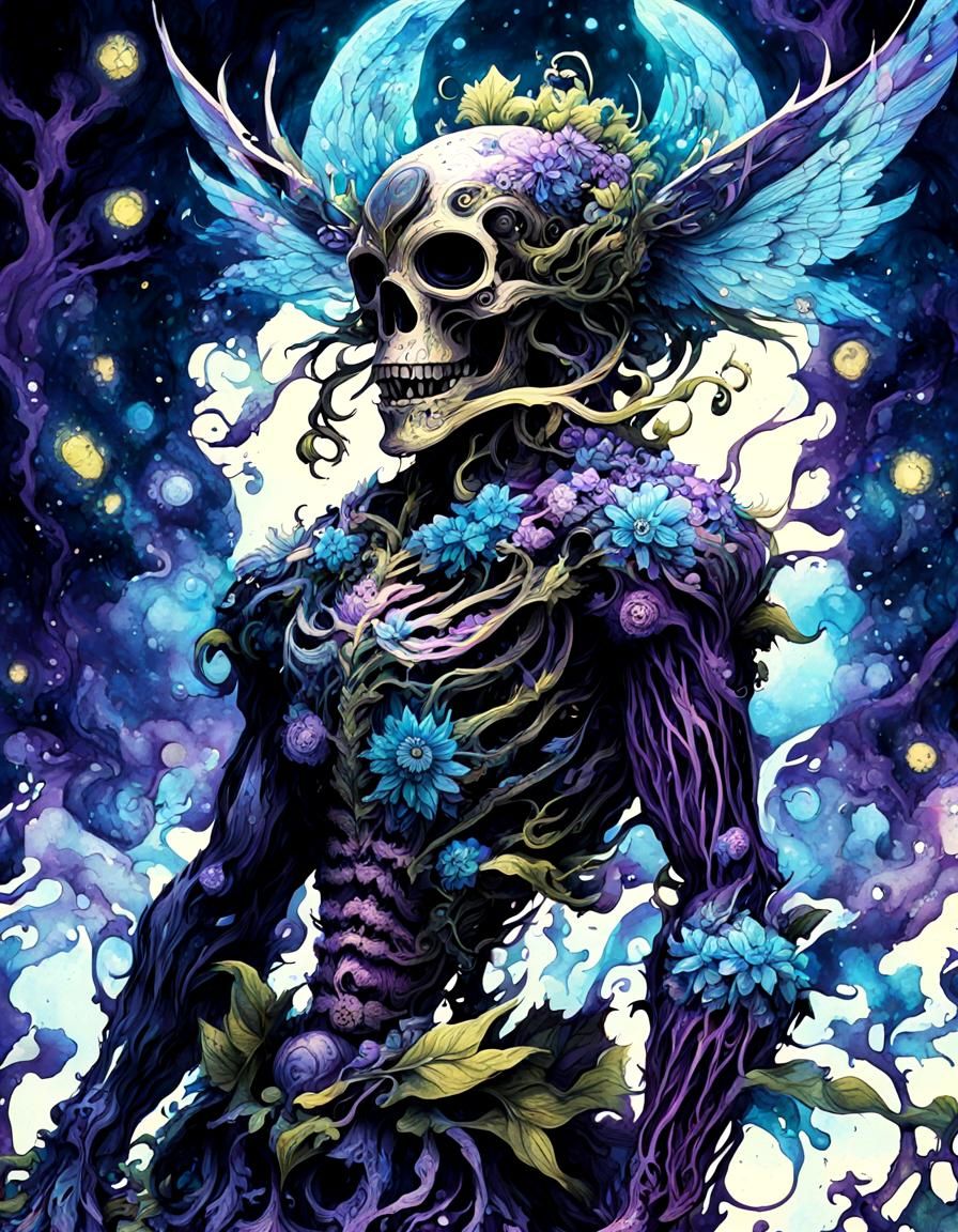 Psychedelic Plant Monster in Bioluminescent Forest