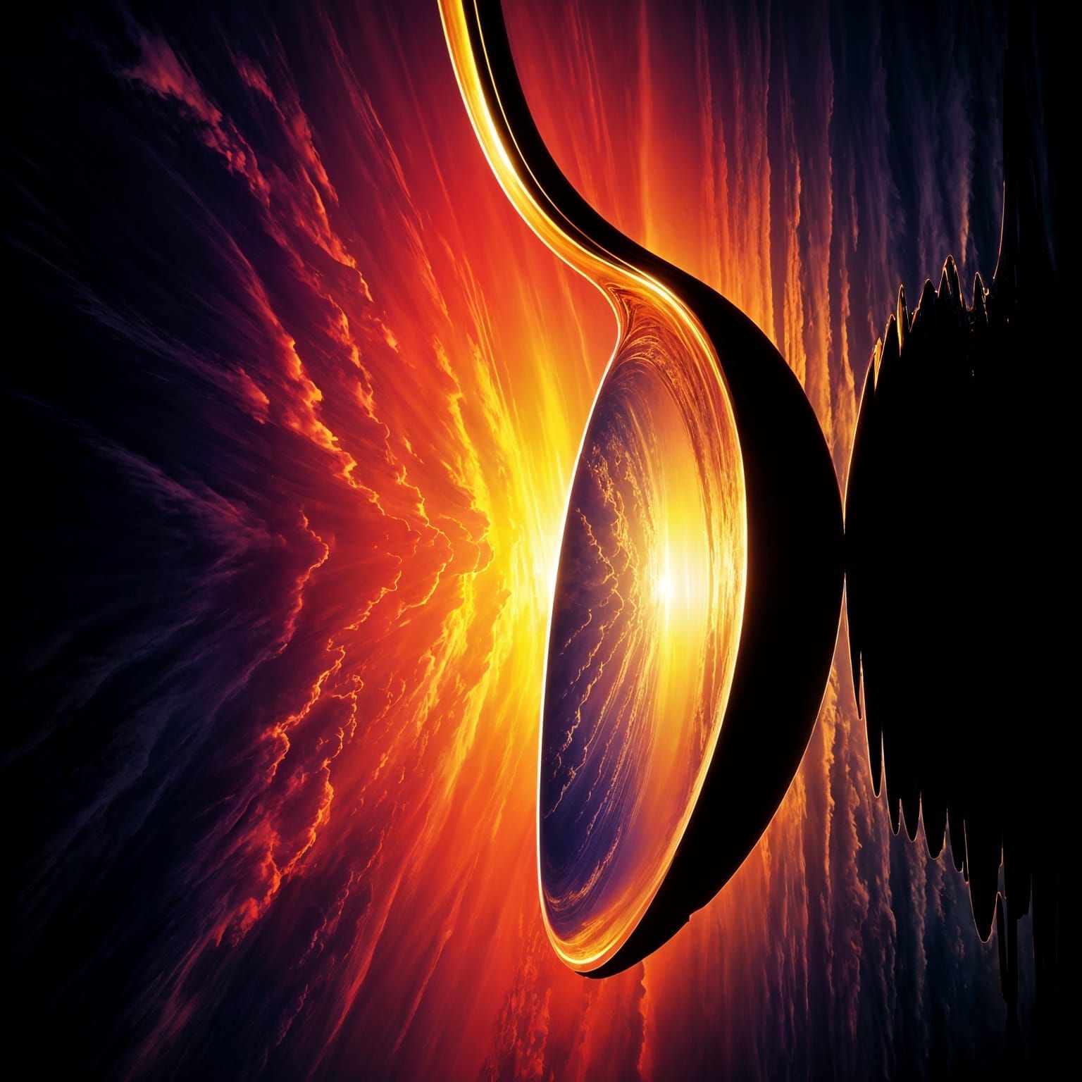 Double Exposure Sunset Reflected in Golden Spoon