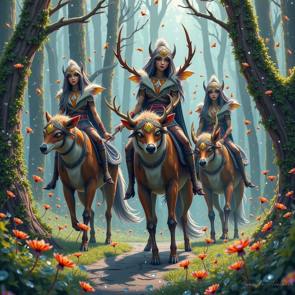 Ethereal Wolfrider Elves Ride Wolf Mounts in Vibrant Forest