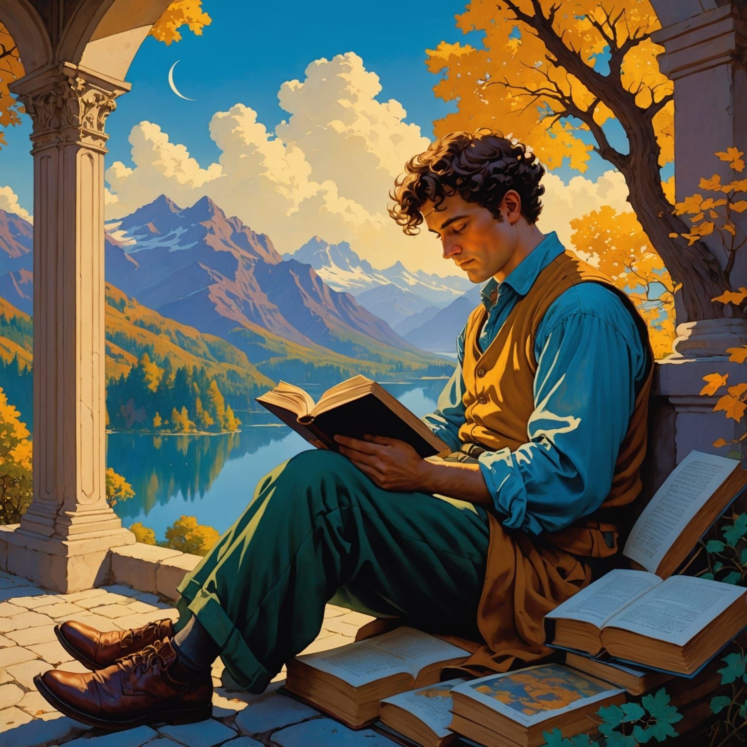 Man Reading Book in Anime Style