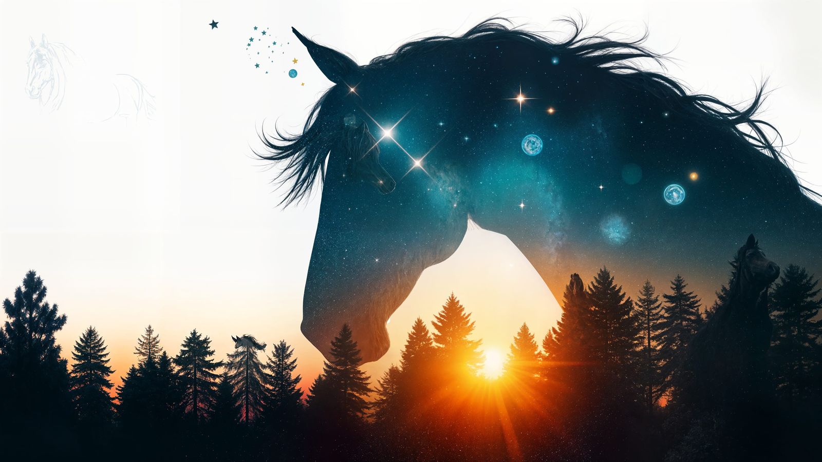 Majestic Horse in Celestial Sunset Harmony