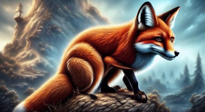 Surreal Fox Pirate Captures Treasure on Foggy Skull Island i...