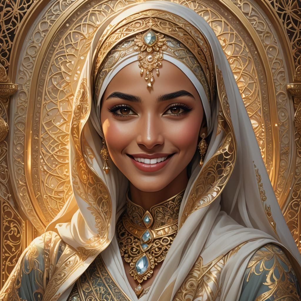 Stunning Arabic Woman with Golden Jewelry in Artgerm Style