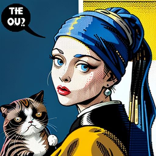 Girl With Pearl Earring and Grumpy Cat in Pop Art