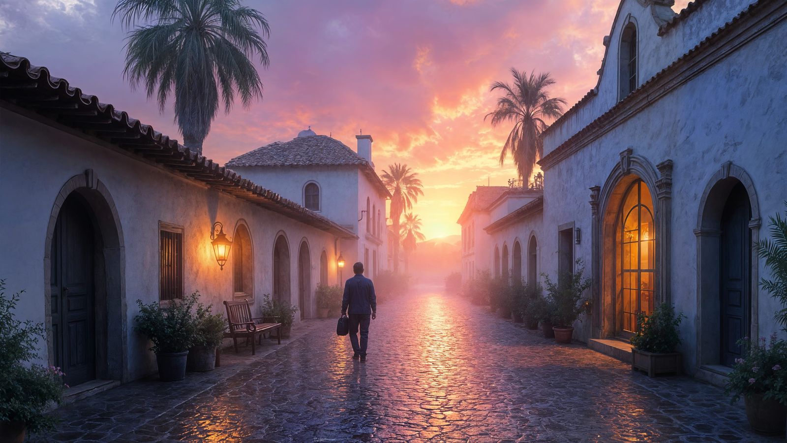 Ethereal Traveler Arrives at Baja Hotel Past Golden Hour