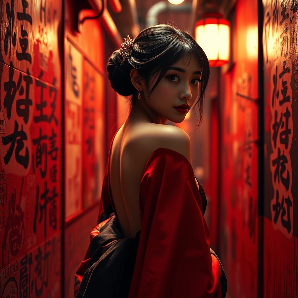 Ethereal Hanfu Beauty in Surreal Graffiti Dreamscape