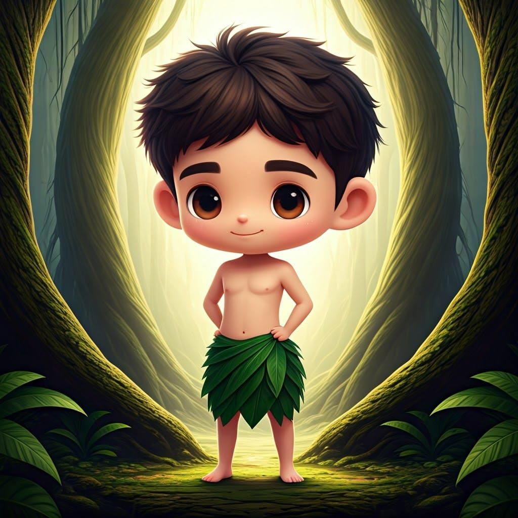 Chibi Adam in Rainforest, 3D Digital Art