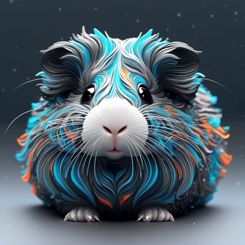 Neon Guinea Pig with Abstract Fractal Design