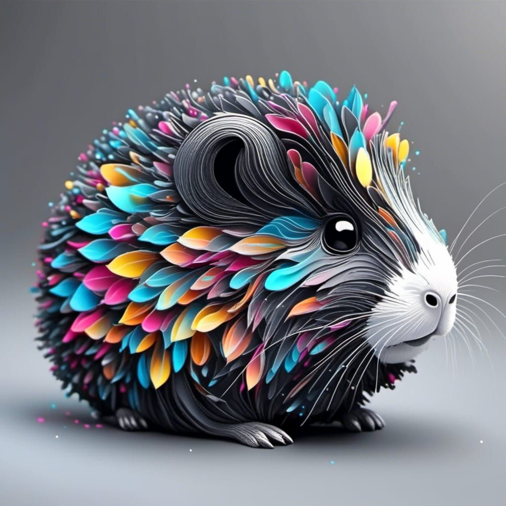 Neon Black and Silver Guinea Pig with Fractal Details