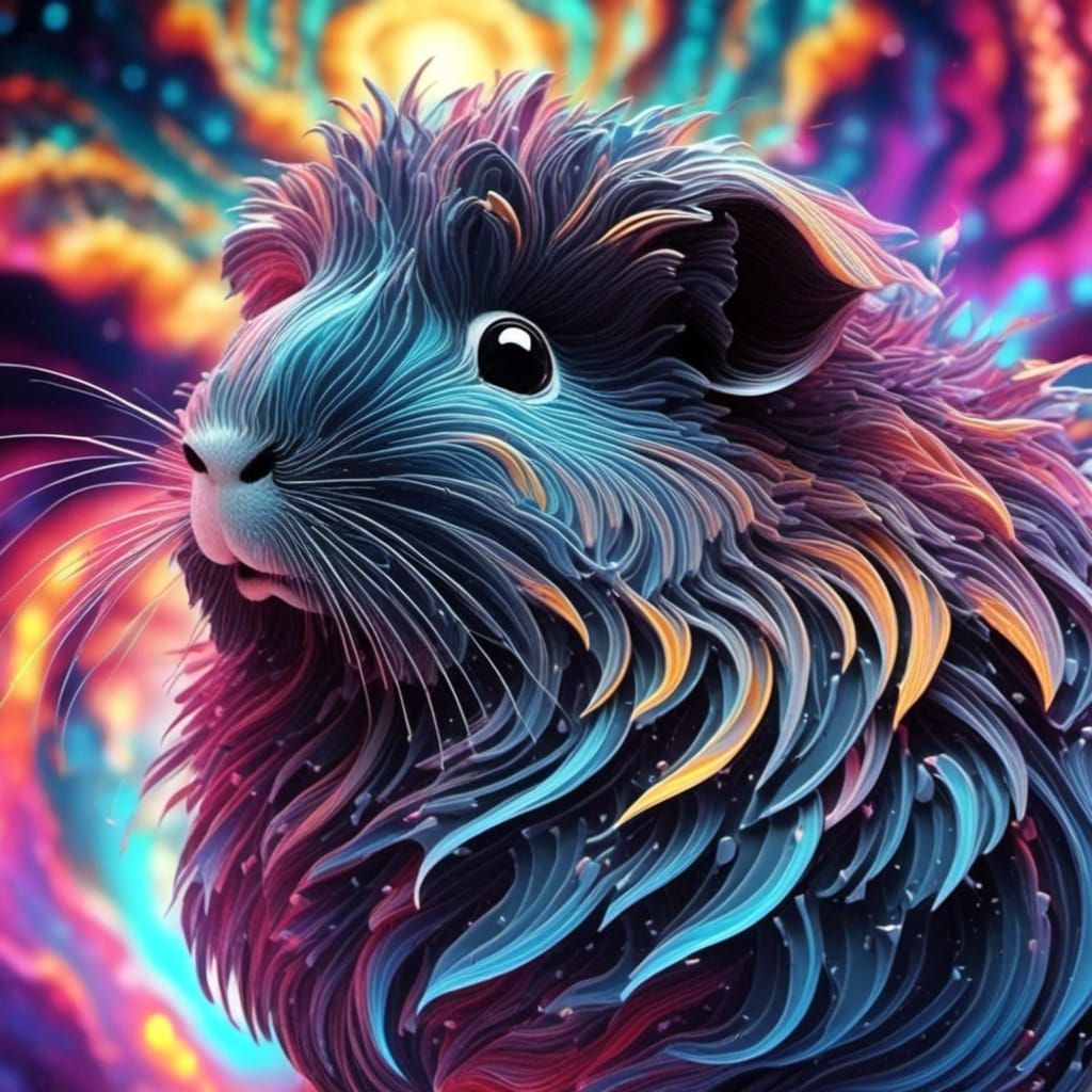 Neon Black and Silver Guinea Pig with Fractal Elements