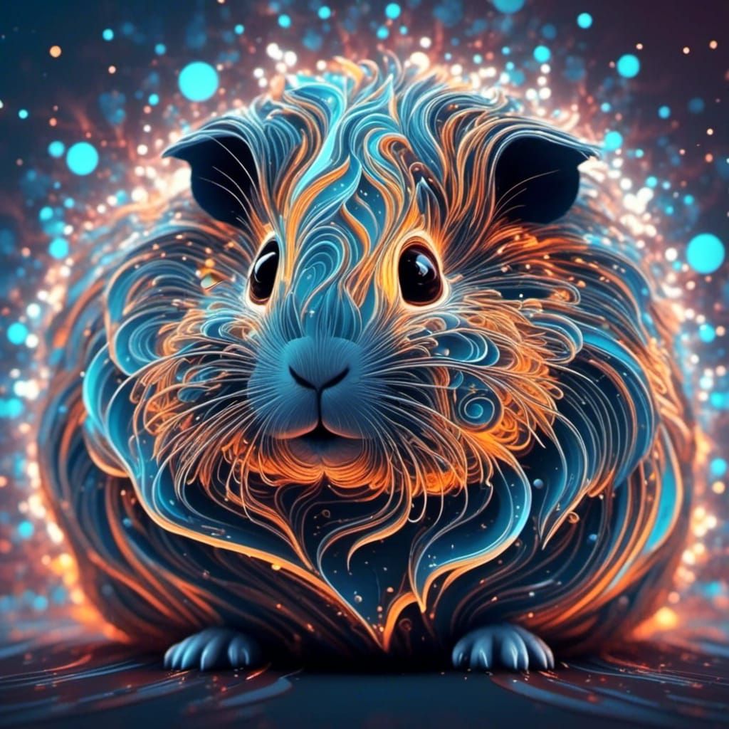 Neon Guinea Pig with Abstract Fractal Design