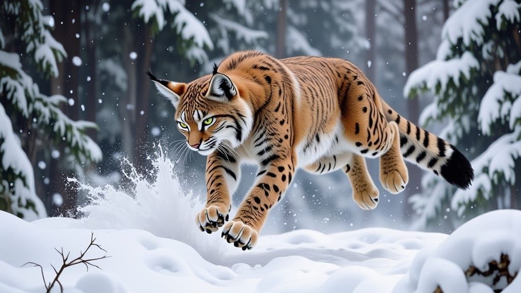 Lynx in Mid-Arc, Frozen Wilderness