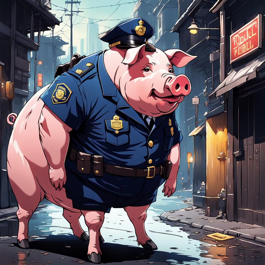 Pig Police Character in Anime Style